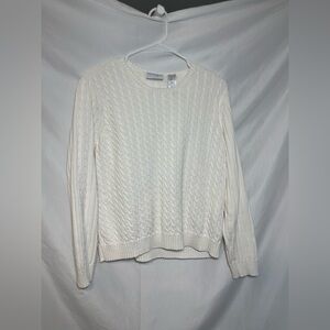 Minimalist Liz Claiborne Women's White Cable Knit Sweater 100% Cotton Vintage